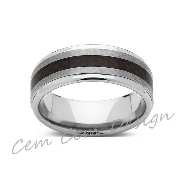 8mm,Unique,Brushed Gray,Black Carbon Fiber Ring,Tungsten Ring,Wedding Band,Unisex,Comfort Fit - LUXURY BANDS LA