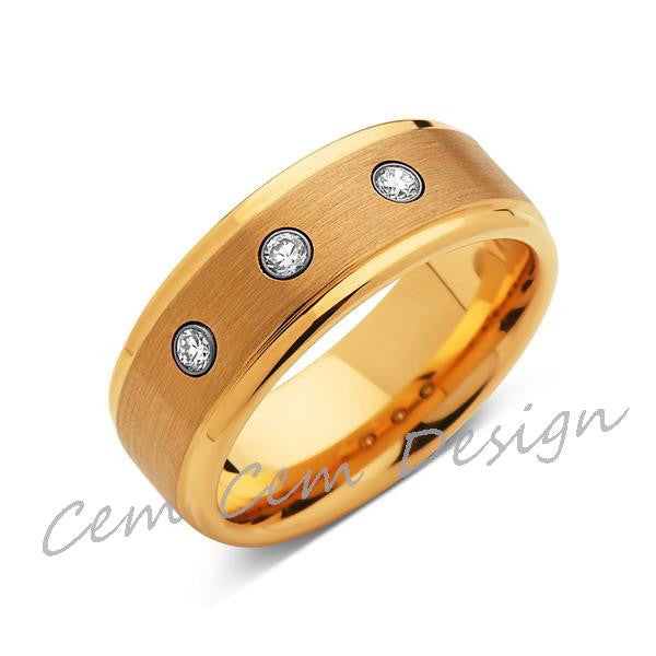 8mm,Mens,Diamond Engagement Ring,Yellow Gold,Tungsten Wedding Band,Yellow,Tungsten Ring,Comfort Fit - LUXURY BANDS LA