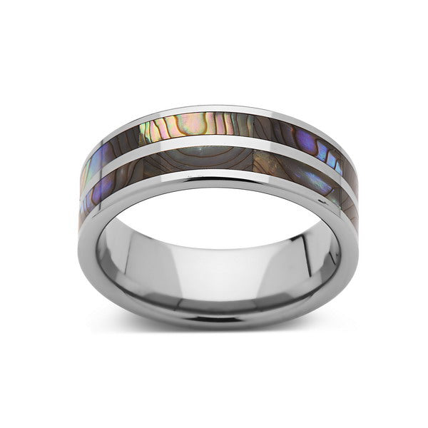 Mother of Pearl - Wedding Band - Unique Tungsten Ring - Men Pearl Ring