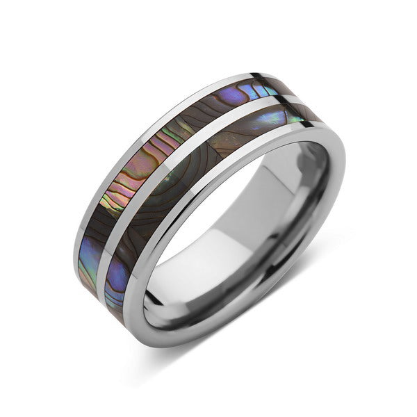 Mother of Pearl - Wedding Band - Unique Tungsten Ring - Pearl Engagement Ring - Mens Ring - LUXURY BANDS LA