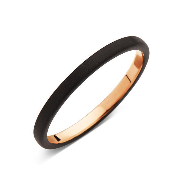 Rose Gold Tungsten Wedding Band - Black Brushed Ring - 2mm Bridal Band - Engagement Ring - Bridal Band - LUXURY BANDS LA