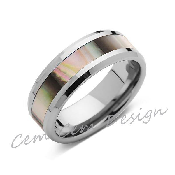 8mm,Unique,Mother of Pearl Inlay,Tungsten Ring,Wedding Band,Pearl inlay,Unisex,Comfort Fit - LUXURY BANDS LA