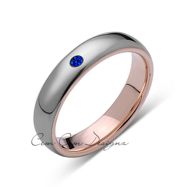 6mm,Mens,Blue Sapphire,Gray ,Rose Gold,Tungsten Ring,Rose Gold,Wedding Band,Comfort Fit - LUXURY BANDS LA