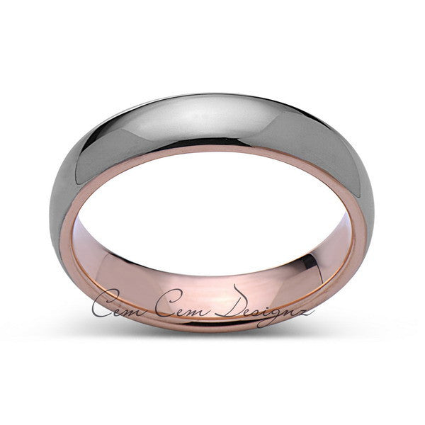 Rose Gold Tungsten Wedding Band - Gray High Polish Ring - 5mm Bridal Band - Engagement Ring - LUXURY BANDS LA