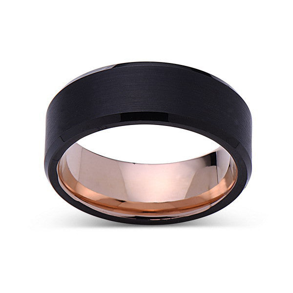 Rose Gold Tungsten Wedding Band - Black Brushed Ring - 8mm Ring - Pipe Cut - Engagement Band - Comfort Fit - LUXURY BANDS LA