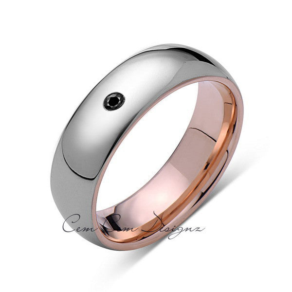 7mm,Mens,Black Diamond,Gray,Rose Gold,Tungsten Ring,Rose Gold,Wedding Band,Comfort Fit - LUXURY BANDS LA