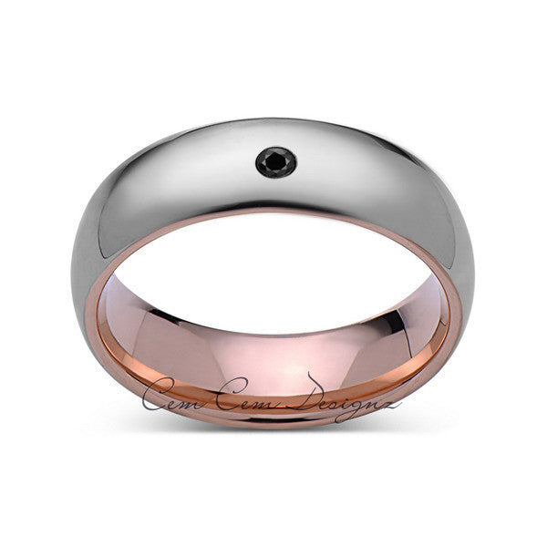 7mm,Mens,Black Diamond,Gray,Rose Gold,Tungsten Ring,Rose Gold,Wedding Band,Comfort Fit - LUXURY BANDS LA