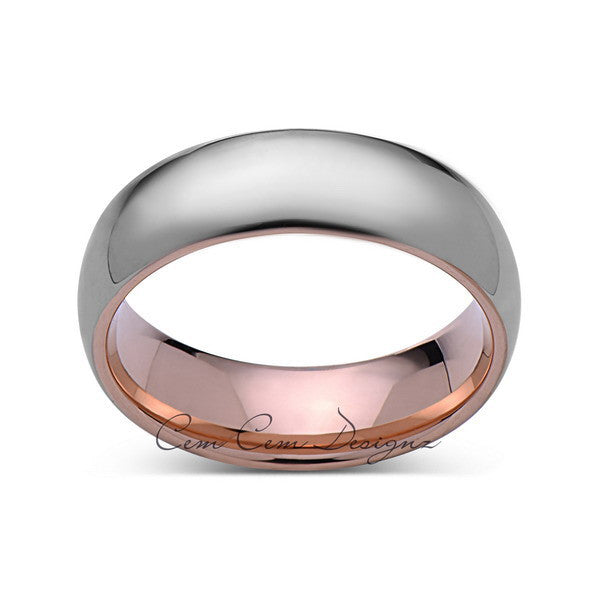 7mm,Unique,High Polish,Rose Gold,Tungsten Ring,Wedding Band,His and Hers - LUXURY BANDS LA