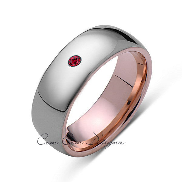 8mm,Mens,Red Ruby,Gray ,Rose Gold,Tungsten Ring,Rose Gold,Birthstone,Wedding Band,Comfort Fit - LUXURY BANDS LA