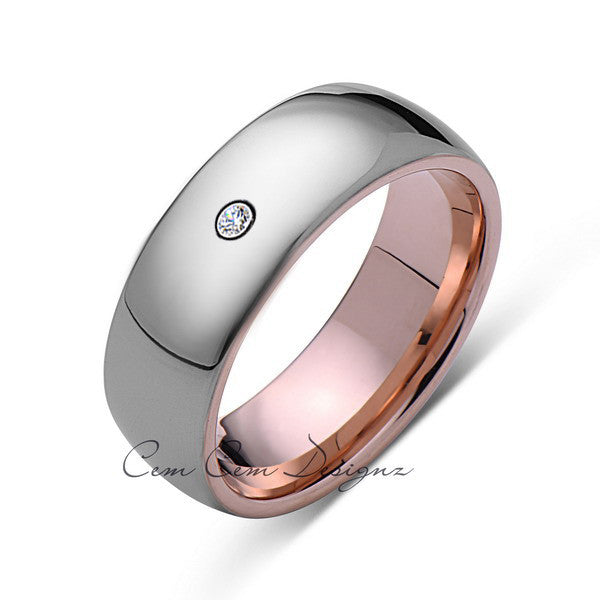 8mm,Mens,Diamond,Gray,Rose Gold,Tungsten Ring,Rose Gold,Wedding Band,Comfort Fit - LUXURY BANDS LA