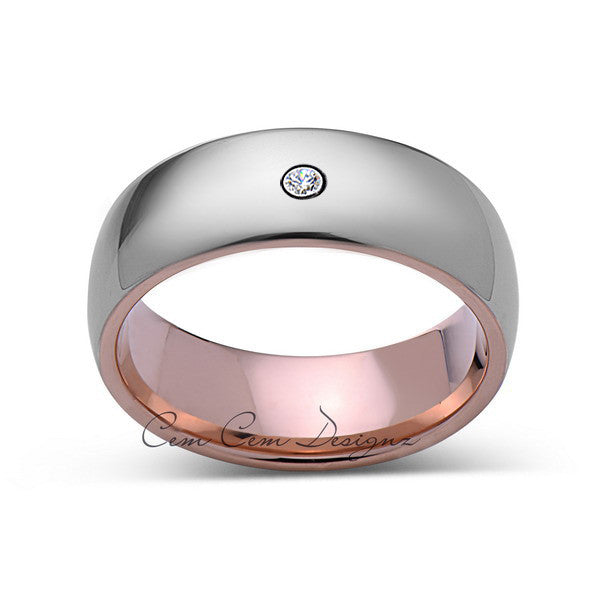 8mm,Mens,Diamond,Gray,Rose Gold,Tungsten Ring,Rose Gold,Wedding Band,Comfort Fit - LUXURY BANDS LA