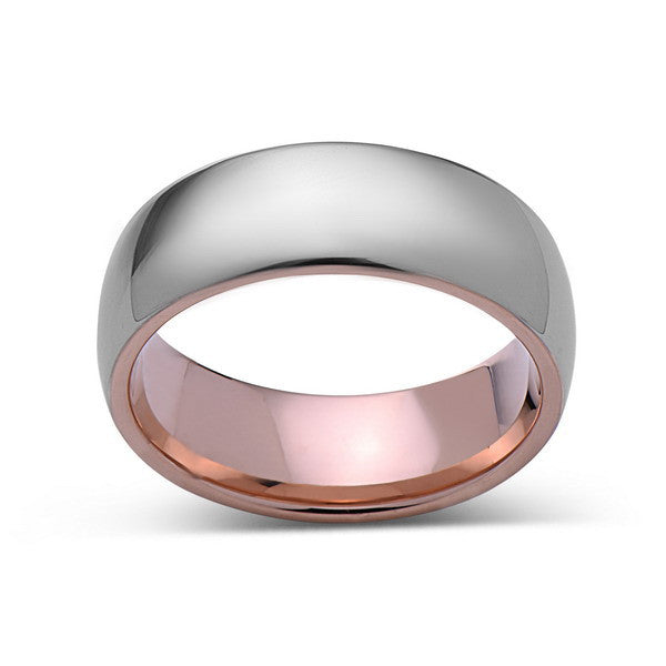 Rose Gold Tungsten Ring - Gray High Polish Ring - 8mm Band - Engagement Ring - LUXURY BANDS LA