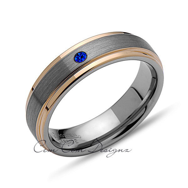 6mm,Mens,Blue Sapphire,Yellow Gold,Wedding Band,,Gray,Brushed,Yellow Gold,Birthstone,Tungsten Ring,Comfort Fit - LUXURY BANDS LA