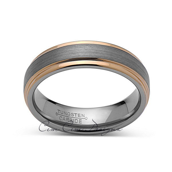 Yellow Gold Tungsten Wedding Band - Gray Brushed Ring - 6mm Band - Stepped Edges -  Engagement Ring - LUXURY BANDS LA