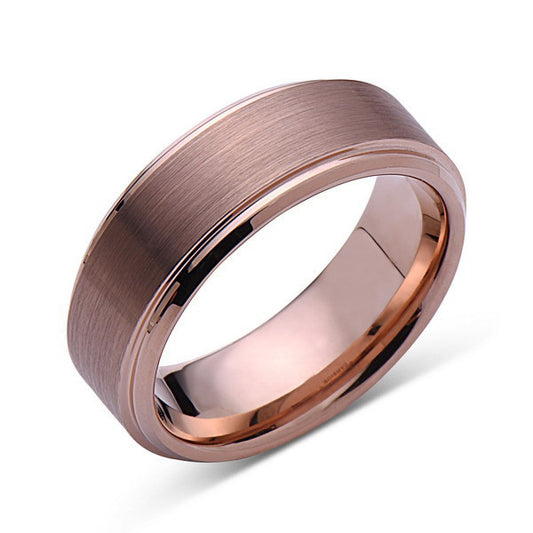 Rose Gold Tungsten Wedding Band - Brushed Rose Gold Tungsten Ring - 8mm - Mens Ring - Tungsten Carbide - Engagement Band - Comfort Fit - LUXURY BANDS LA