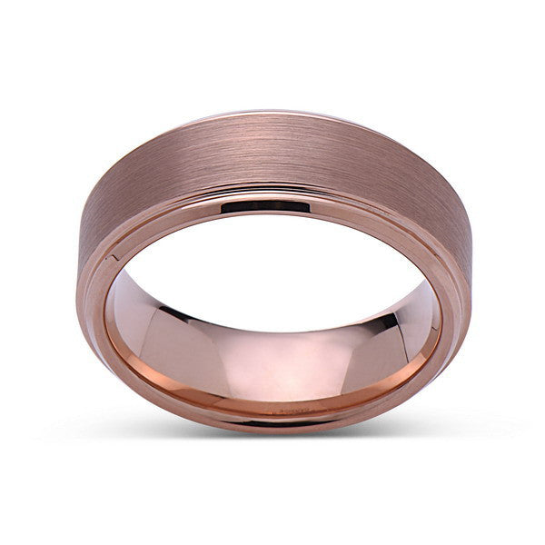 Rose Gold Tungsten Wedding Band - Brushed Rose Gold Tungsten Ring - 8mm - Mens Ring - Tungsten Carbide - Engagement Band - Comfort Fit - LUXURY BANDS LA