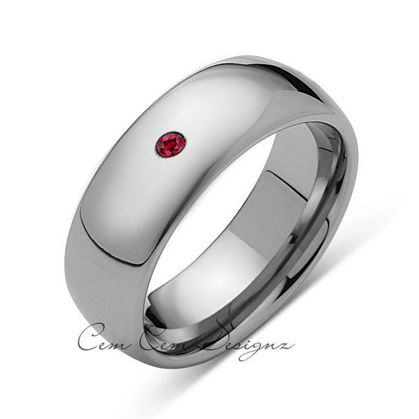 8mm,Mens,Red Ruby,White Gold,Tungsten Ring,White Gold,Birthstone,Wedding Band,Comfort Fit - LUXURY BANDS LA