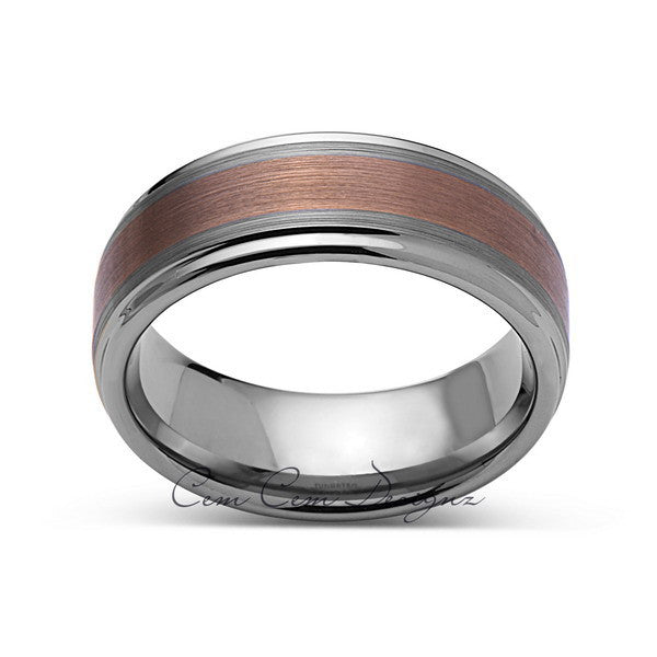 Rose Gold Tungsten Wedding Band - Gray Brushed Tungsten Ring - 8mm - Mens Ring - Tungsten Carbide - Engagement Band - Comfort Fit - LUXURY BANDS LA