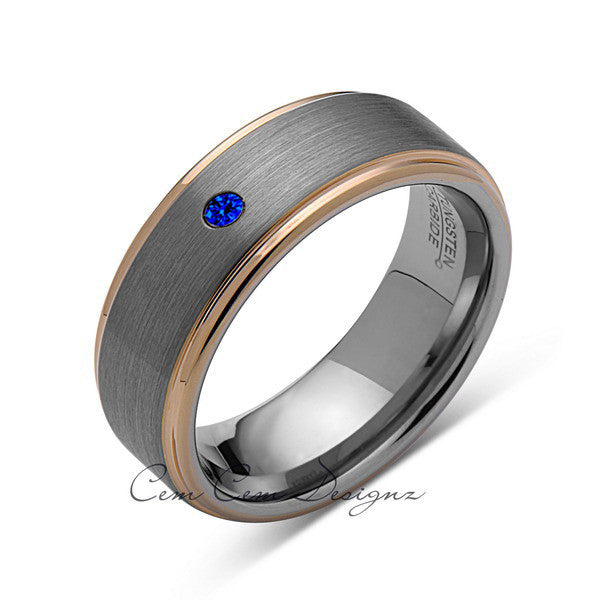 8 mm,Mens,Blue Sapphire,Yellow Gold,Wedding Band,,Gray,Brushed,Yellow Gold,Birthstone,Tungsten Ring,Comfort Fit - LUXURY BANDS LA