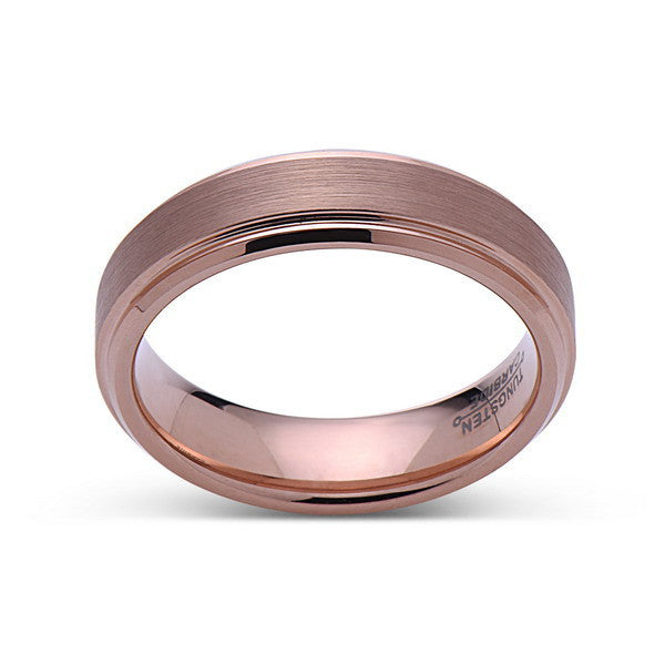 Rose Gold Tungsten Wedding Band - Brushed Rose Gold Tungsten Ring - 6mm - Mens Ring - Tungsten Carbide - Engagement Band - Comfort Fit - LUXURY BANDS LA