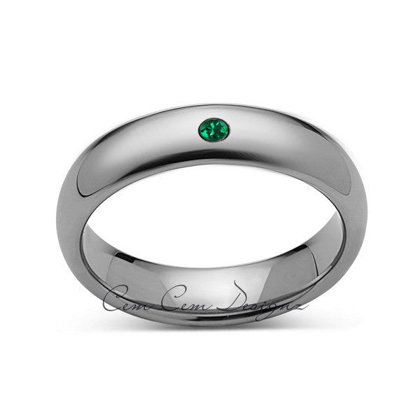 8mm,Mens,Green Emerald,Whte Gold,Tungsten Ring,White Gold,Birthstone,Wedding Band,Comfort Fit - LUXURY BANDS LA