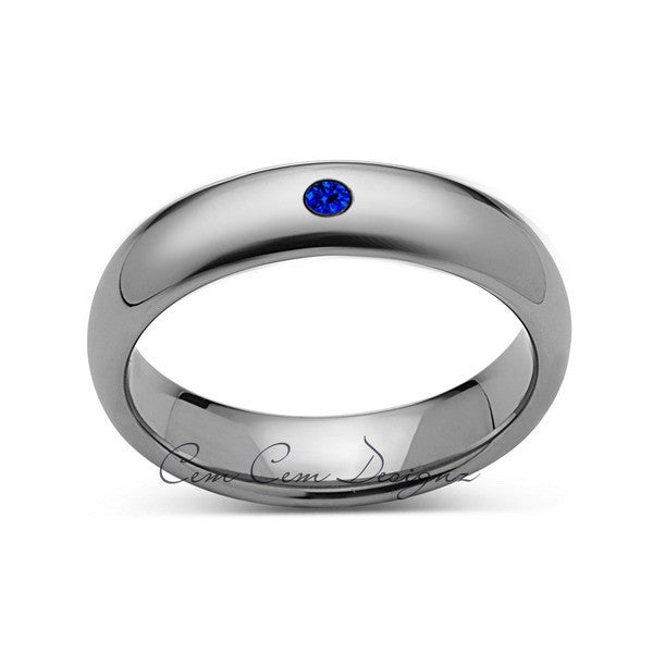 6mm,Mens,Blue Sapphire,White Gold,Tungsten Ring,White Gold,Wedding Band,Comfort Fit - LUXURY BANDS LA