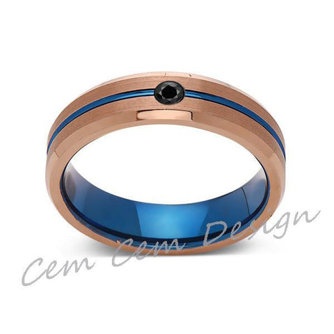 6mm,Black Diamond,Brushed Rose Gold,Blue,Tungsten Ring,Mens Wedding Band,Blue Mens Ring - LUXURY BANDS LA