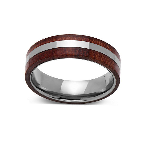 Koa Wood Wedding Ring - Silver Tungsten Band - Hawaiian Koa Wood - 6mm - Mens - Comfort Fit - LUXURY BANDS LA