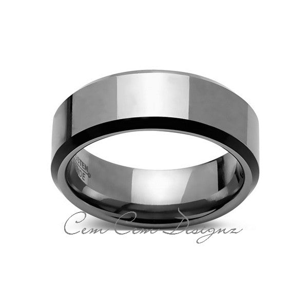 8mm,New,Unique,High Polish Gray,Black Tungsten Rings,Mens Wedding Band,Comfort Fit - LUXURY BANDS LA