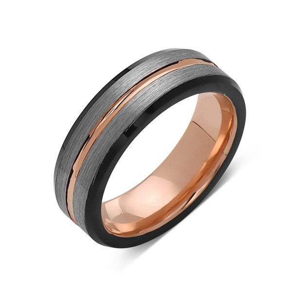 Rose Gold Tungsten Wedding Band - Gray and Black Brushed Tungsten Ring - 6mm - Mens Ring - Tungsten Carbide - Engagement Band - Comfort Fit - LUXURY BANDS LA