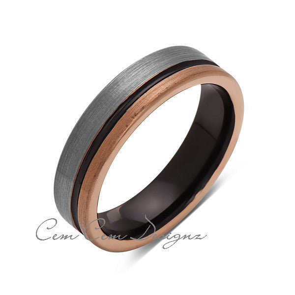 6mm,Unique,Gun Metal,Gray Brushed,Rose Gold Groove,Tungsten RIng,Unisex Wedding Band,Unisex,Comfort Fit - LUXURY BANDS LA
