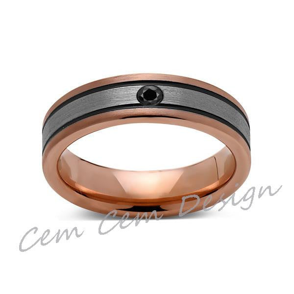 6mm,Black Diamond,New,Unique,Rose Brushed,Rose Gold, Black Grooves,Tungsten Ring,Mens Wedding Band,Comfort Fit - LUXURY BANDS LA