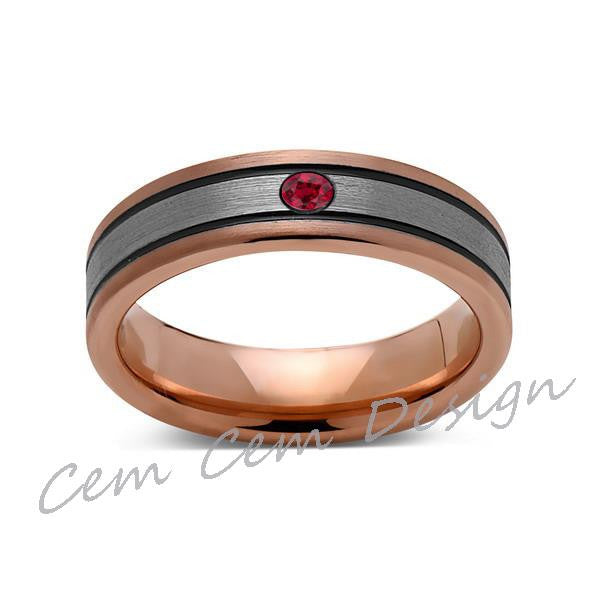 6mm,Red Ruby,New,Unique,Rose Brushed,Rose Gold, Black Grooves,Tungsten Ring,Mens Wedding Band,Comfort Fit - LUXURY BANDS LA