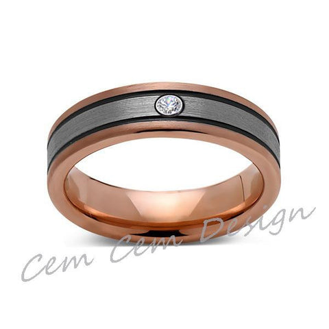 6mm,Diamond,New,Unique,Rose Brushed,Rose Gold, Black Grooves,Tungsten Ring,Mens Wedding Band,Comfort Fit - LUXURY BANDS LA
