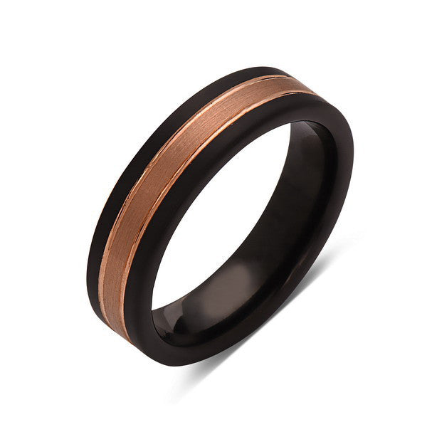 Rose Gold Tungsten Wedding Band - Black Brushed Tungsten Ring - 6mm - Mens Ring - Tungsten Carbide - Engagement Band - Comfort Fit - LUXURY BANDS LA