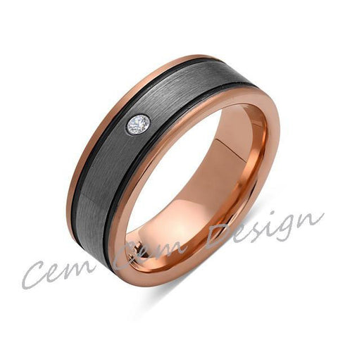 8mm,Diamond,New,Unique,Rose Brushed,Rose Gold, Black Grooves,Tungsten Ring,Mens Wedding Band,Comfort Fit - LUXURY BANDS LA