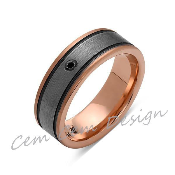 8mm,Black Diamond,New,Unique,Rose Brushed,Rose Gold, Black Grooves,Tungsten Ring,Mens Wedding Band,Comfort Fit - LUXURY BANDS LA