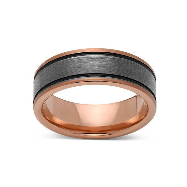 Rose Gold Tungsten Wedding Band - Gray Brushed Ring - Pipe Cut - 8mm Ring - Unique Engagement Band - Comfort Fit - LUXURY BANDS LA