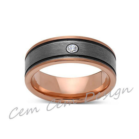 8mm,Diamond,New,Unique,Rose Brushed,Rose Gold, Black Grooves,Tungsten Ring,Mens Wedding Band,Comfort Fit - LUXURY BANDS LA