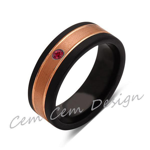8mm,Unique,Red Ruby,Brushed Rose Gold, Black Brushed,Tungsten Ring,Mens Wedding Band,Comfort Fit - LUXURY BANDS LA