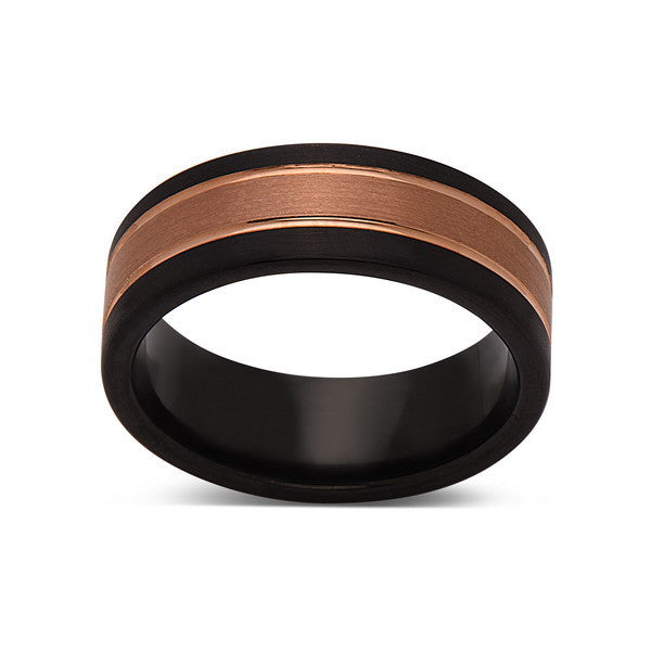 Rose Gold Tungsten Wedding Band - Black Brushed Tungsten Ring - 8mm - Mens Ring - Tungsten Carbide - Engagement Band - Comfort Fit - LUXURY BANDS LA