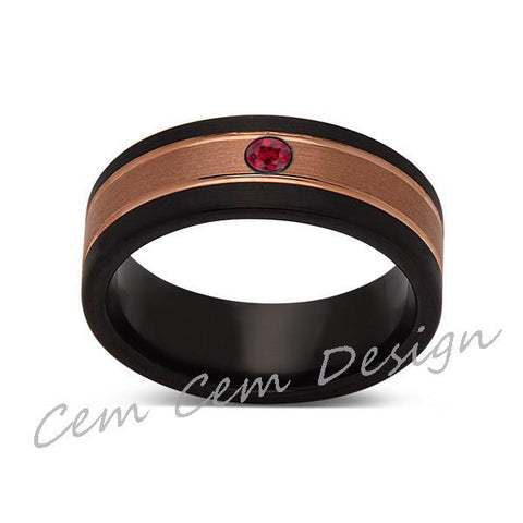 8mm,Unique,Red Ruby,Brushed Rose Gold, Black Brushed,Tungsten Ring,Mens Wedding Band,Comfort Fit - LUXURY BANDS LA