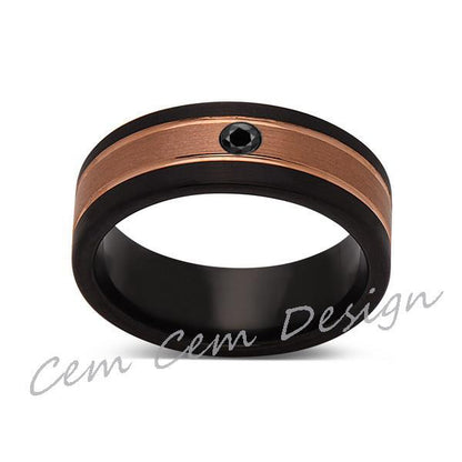 8mm,Unique,Black Diamond,Brushed Rose Gold, Black Brushed,Tungsten Ring,Mens Wedding Band,Comfort Fit - LUXURY BANDS LA