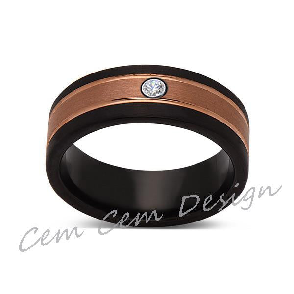 8mm,Unique,Diamond,Brushed Rose Gold, Black Brushed,Tungsten Ring,Mens Wedding Band,Comfort Fit - LUXURY BANDS LA