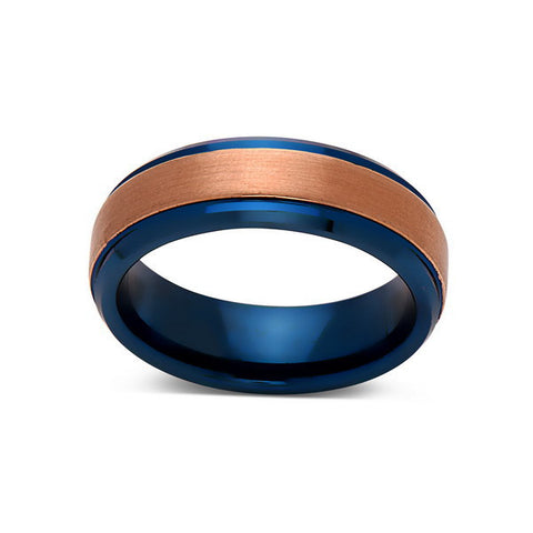 Blue Tungsten Wedding Band - Rose Gold Tungsten Ring - 6mm- Mens Ring - Tungsten Carbide - Engagement Band - Comfort Fit - LUXURY BANDS LA