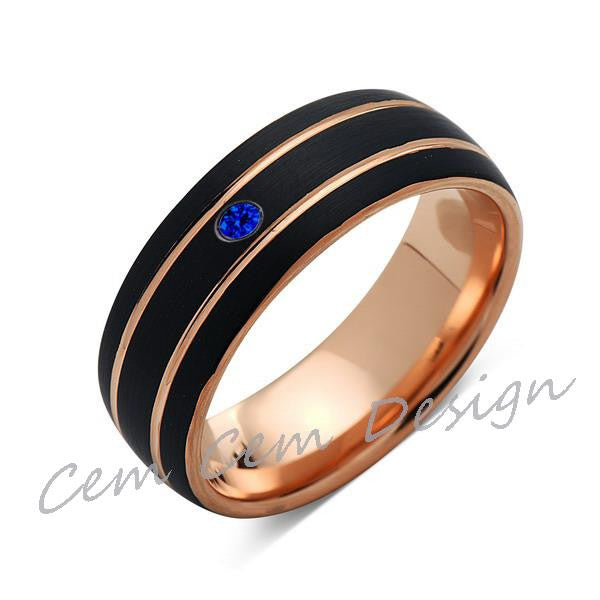 8mm,Unique,Blue Sapphire,Black Brushed,Rose Gold,Tungsten Ring,Rose Gold,Men's Wedding Band,Mens Band,Comfort Fit - LUXURY BANDS LA