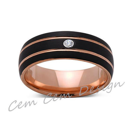 8mm,Unique,Diamond,Black Brushed,Rose Gold,Tungsten Ring,Rose Gold,Men's Wedding Band,Mens Band,Comfort Fit - LUXURY BANDS LA