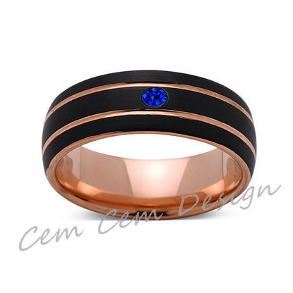 8mm,Unique,Blue Sapphire,Black Brushed,Rose Gold,Tungsten Ring,Rose Gold,Men's Wedding Band,Mens Band,Comfort Fit - LUXURY BANDS LA