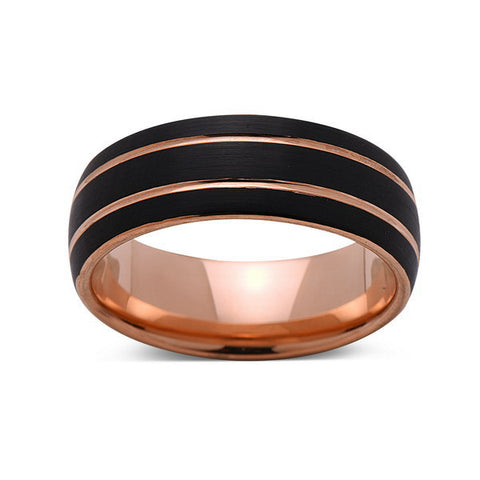 Rose Gold Tungsten Wedding Band - Black Brushed Ring - 8mm Ring - Unique Engagment Band - Comfort Fit - LUXURY BANDS LA