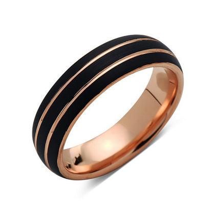 Rose Gold Tungsten Wedding Band - Black Brushed Ring - 6mm Ring - Unique Engagment Band - Comfort Fit - LUXURY BANDS LA